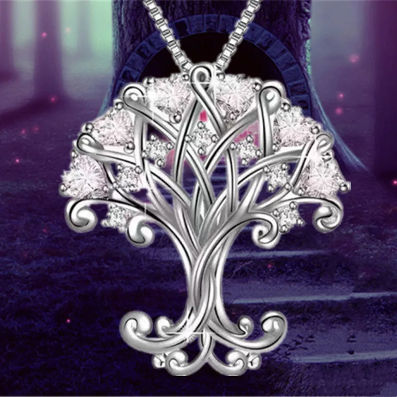 Fashion Zircon Life Tree Stainless Steel Necklace Creative Necklace for Women Luxury Jewelry Halloween Party Anniversary Gift