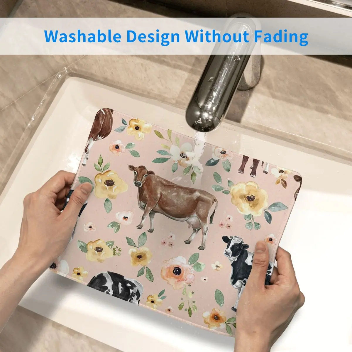 Cow Floral On Blush Pink Mouse Pad Computer Keyboard Mouse Mat Gamer PC Laptop Desk Mat Office Accessories Table Mats