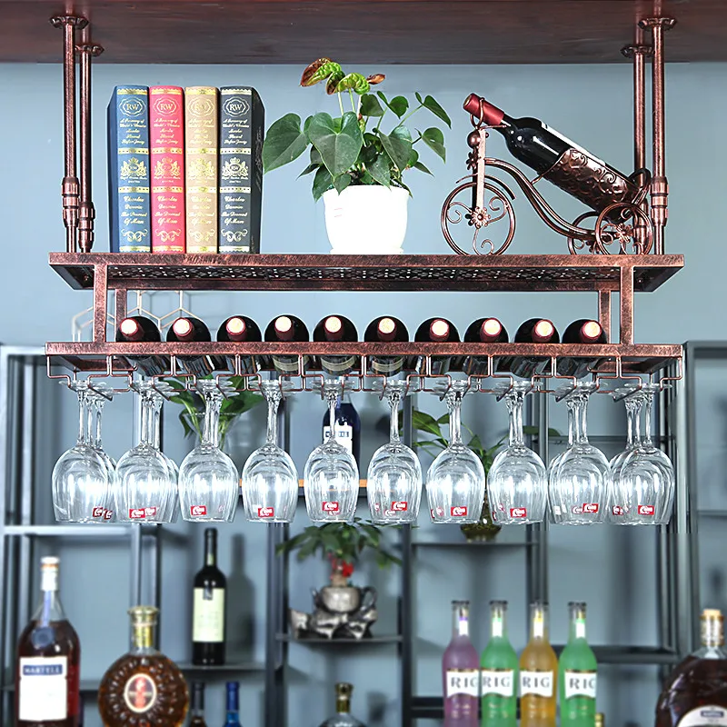 

Wine bar counter upside down goblet holder Double layer hanging