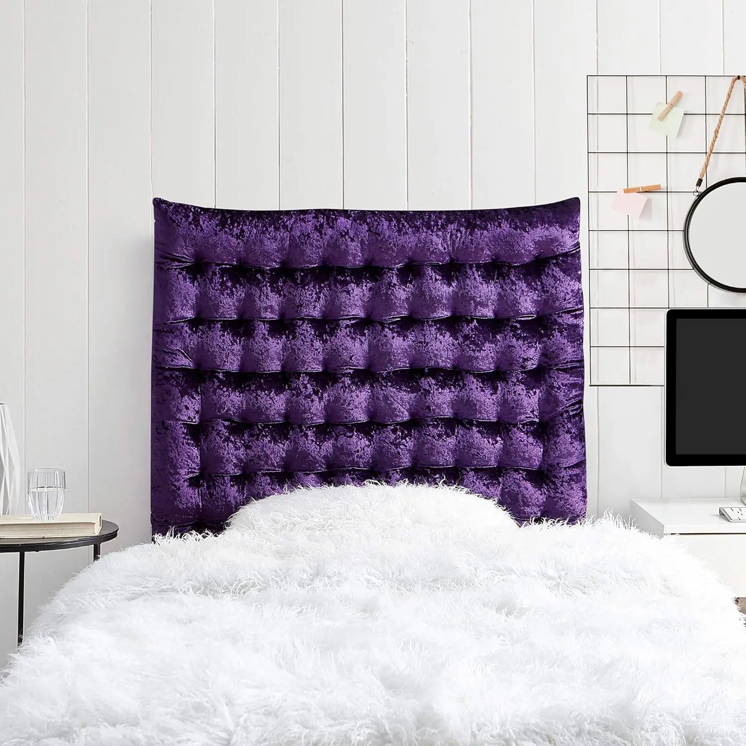 Elegant Tufted Design Velvet CRUSH College Headboard - Dark Purple Reign Adjustable Width Upgrade Your Space with REGAL Appeal