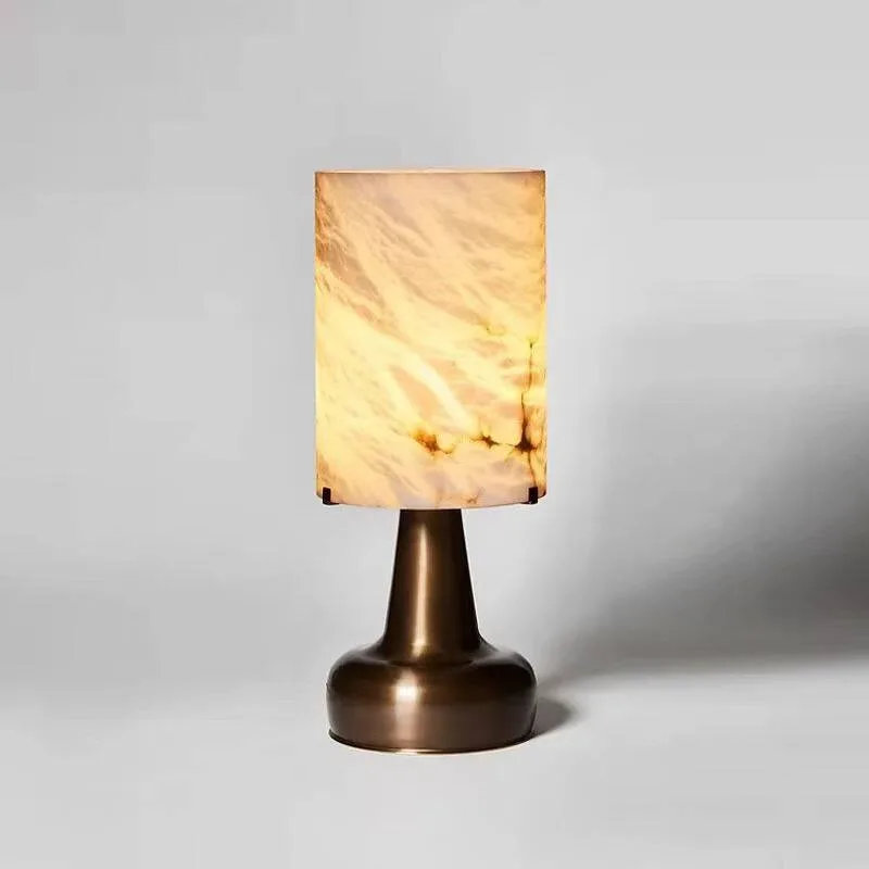 

Vintage Natural Marble Bedroom Table Lamp Iron Body Hotel Front Desk Living Room Study Restaurant Medieval Decoration Desk Light
