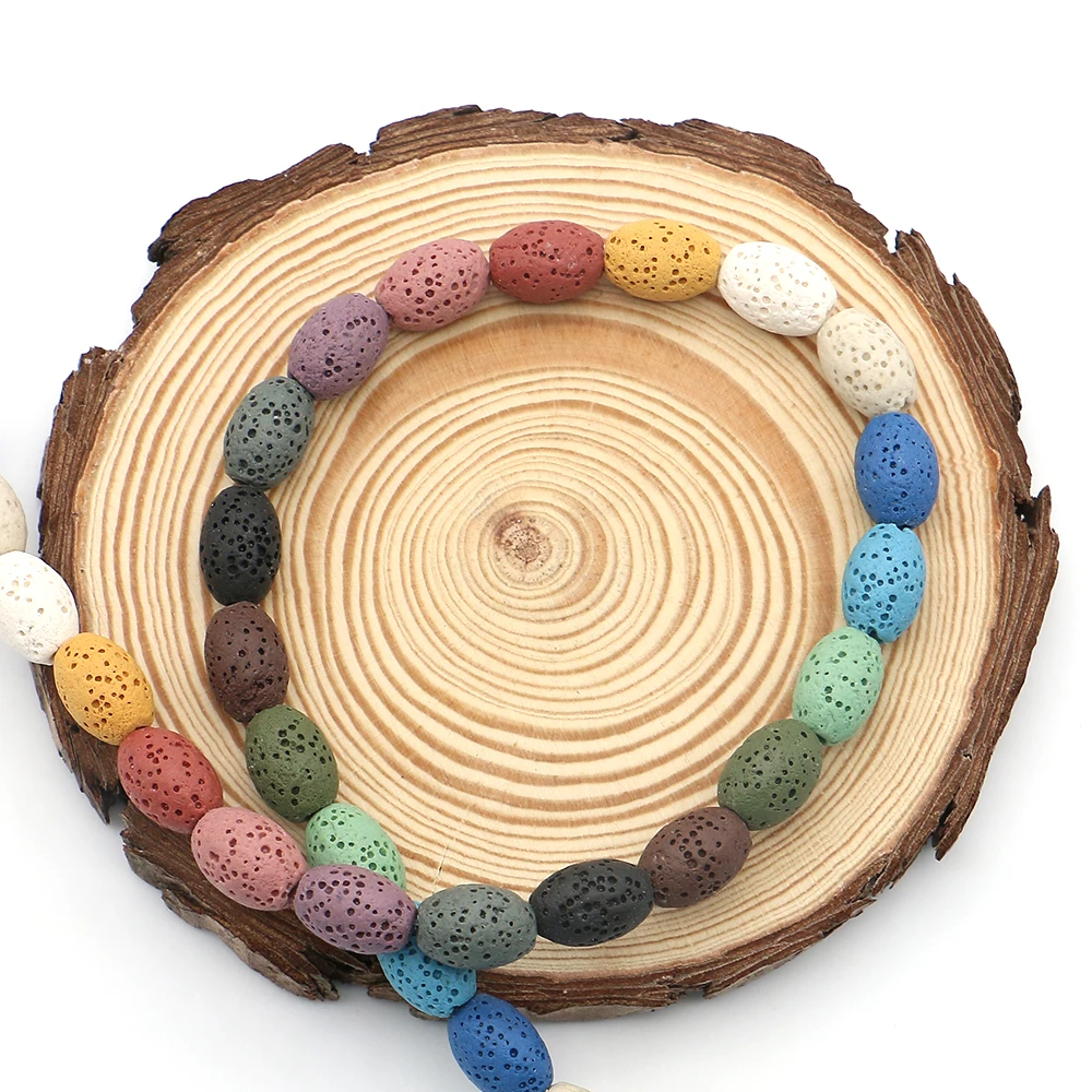 

Oval Volcanic Rock Beads Colorful Semi-precious Stone Loose Bead 1strand DIY Creative Necklace Bracelet Earring Jewelry 9x12mm