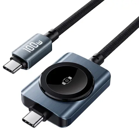 100W Fast Charging 2‑in‑1 Magnetic Charging Cable, Type‑C to Type‑C Cord for iPhone 17/16/15 & Watch Charging