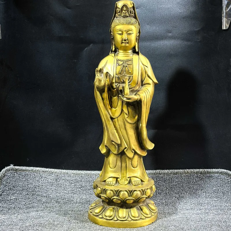 Bronze Lotus-Sitting Ornament, Brass Bodhisattva Buddha Statue, Home Worship Decoration, Guanyin Goddess Deliver