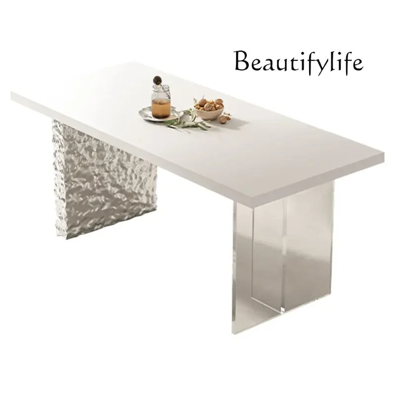 N36 Water ripple acrylic dining table rock slab simple household dining table cream style rectangle