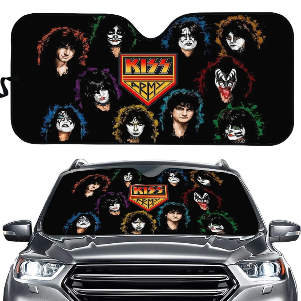 

Kiss Band Print Heated Windshield Sunshade Car Window Windscreen Cover Foldable Auto Sun Visor Car Solar Protection Fashion New