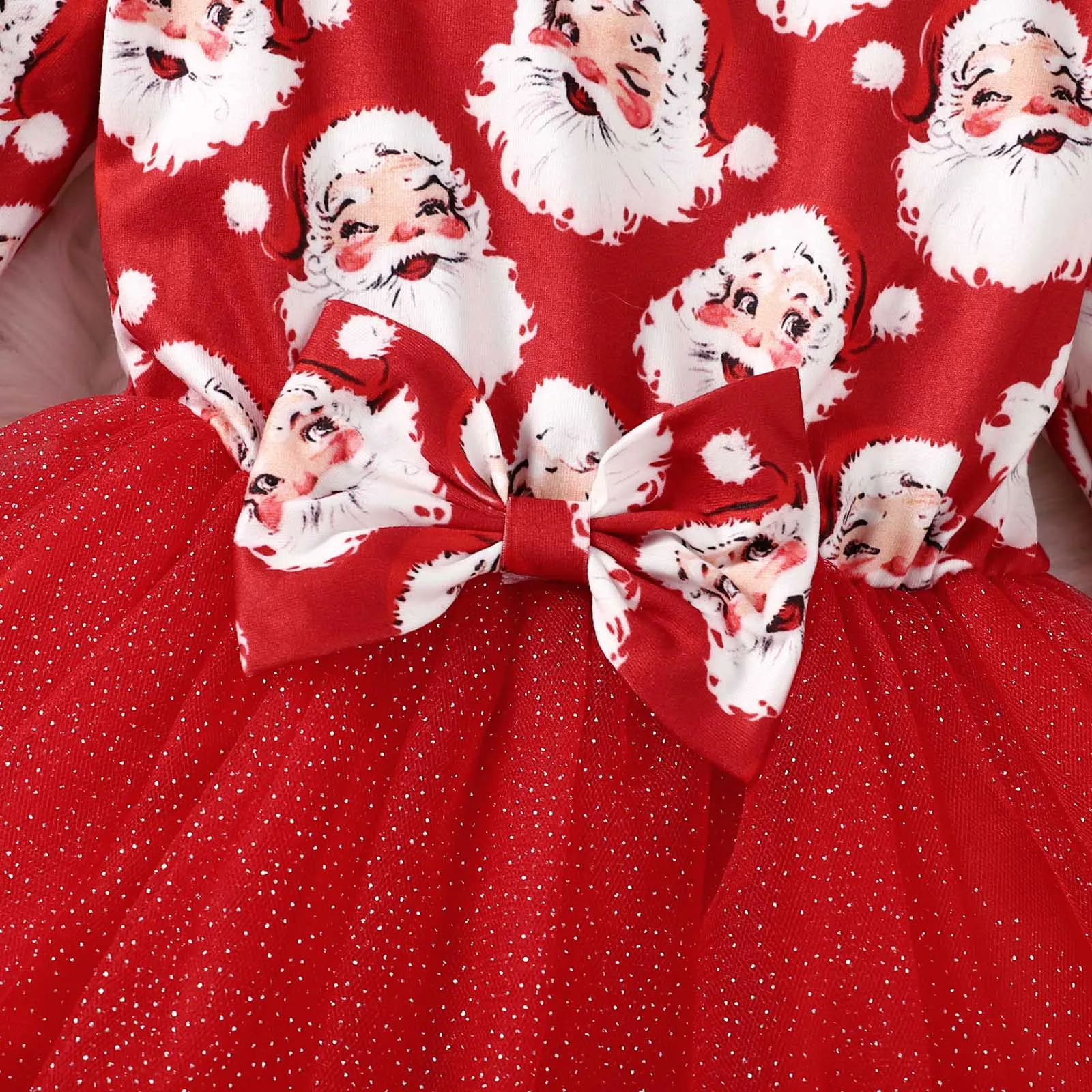 Christmas Infant Girls Dress Autumn Winter Long Sleeve Costumes Santa Prints Tulle Dresses Bow Tie Fluffy Princess Dress 1-6Ys