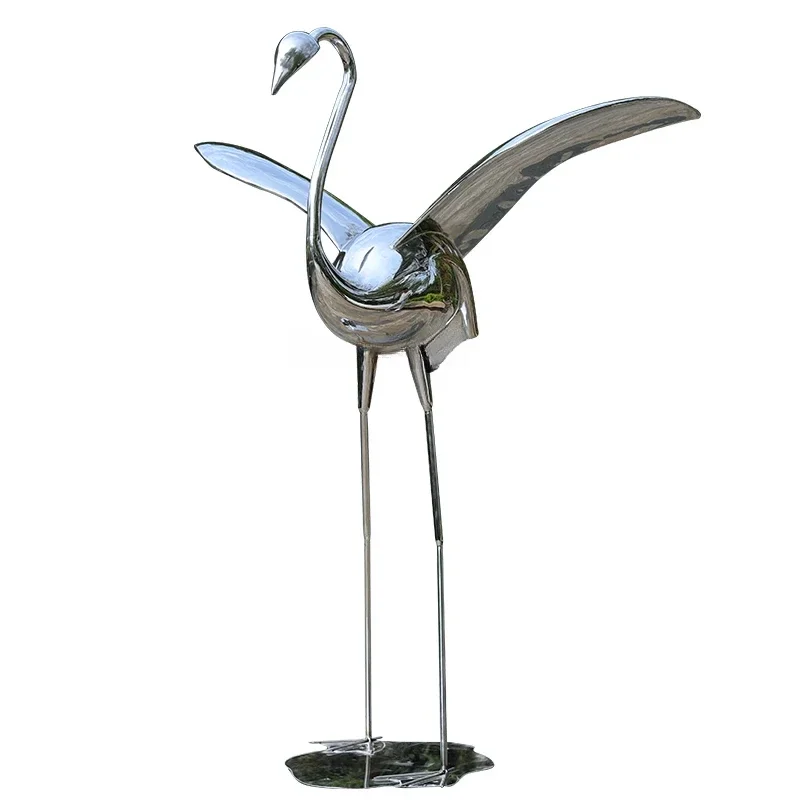 Stainless Steel Flamingo Pool Decoration Hotel Lobby Lawn Outdoor Landscape Device Artwork Floor Sculpture Crane