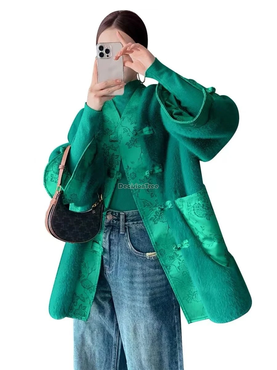 

2025 winter chinese style hanfu tang suit coa women improved cheongsam thick new plate buckle long sleeve retro loose coat b269