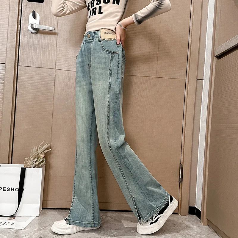 Baby Girl Pants Denim Long Micro Cropped Pants Chic Girl Flow Children Spring Fashion Girl Flare Slim Slit Fashion Comfort Pant