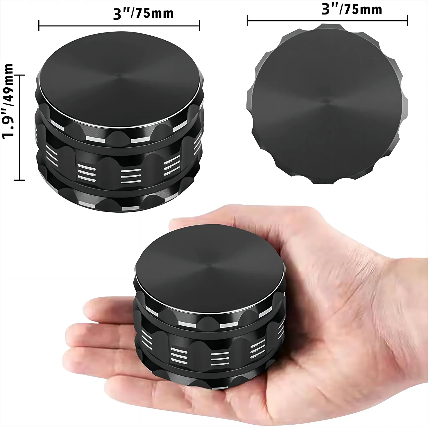 75mm 4 Layers   Aluminium Herb Grinder spice grinder