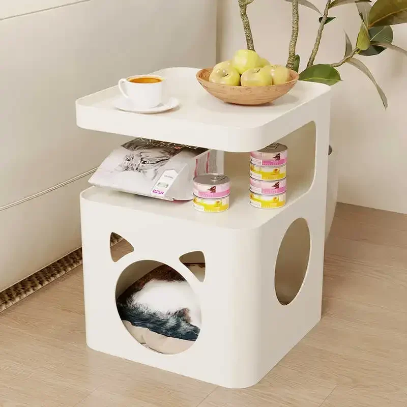 Carbon Steel Cat Nest Side Table Large Cat Cage Bed Integrated Cat Crate with Airflow  Wide Multi-Use Coffee Table for Cats