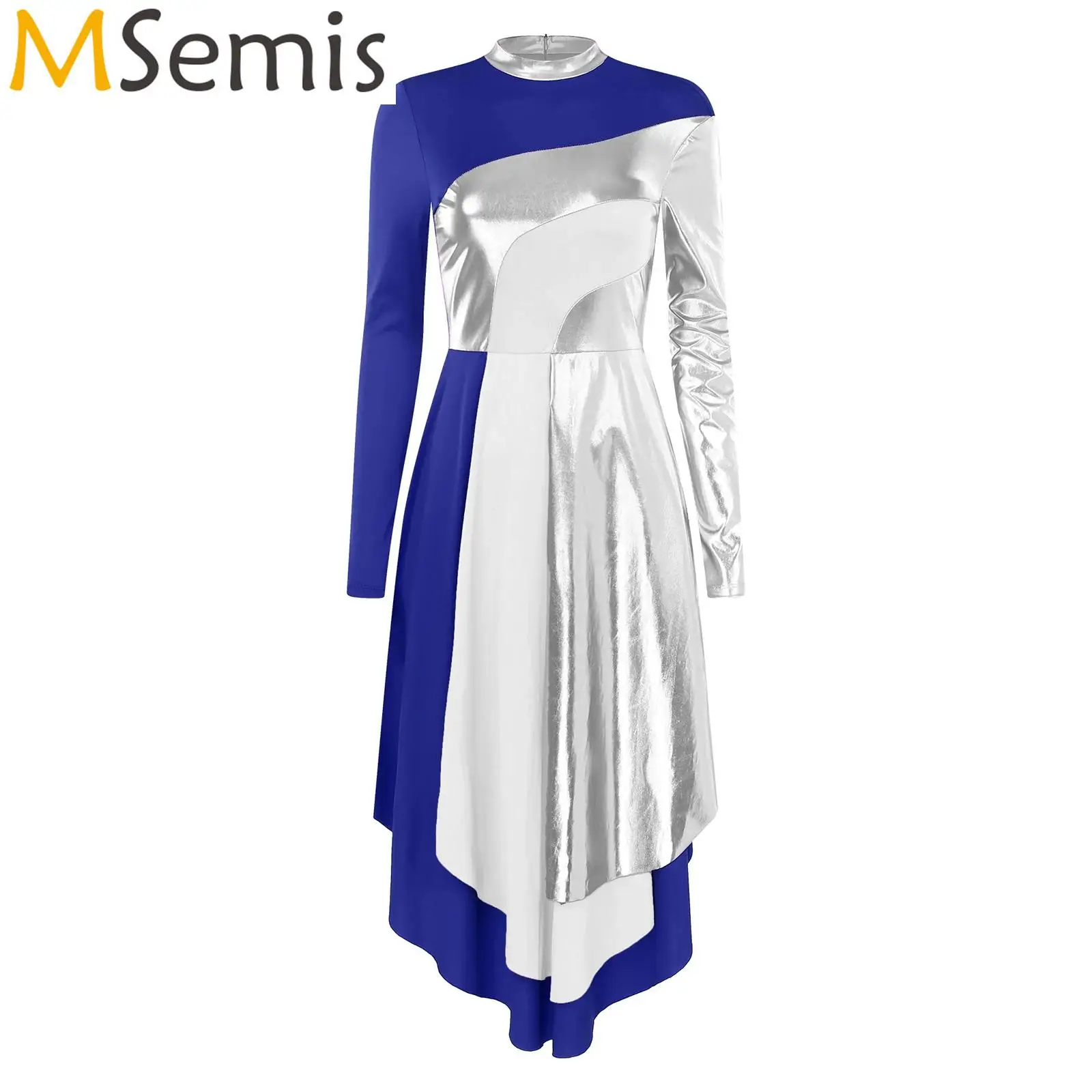 

Womens Color Block Liturgical Praise Dance Dress Church Worship Church Costume Ballet Lyrical Dress Irregular Hem Dance Wear