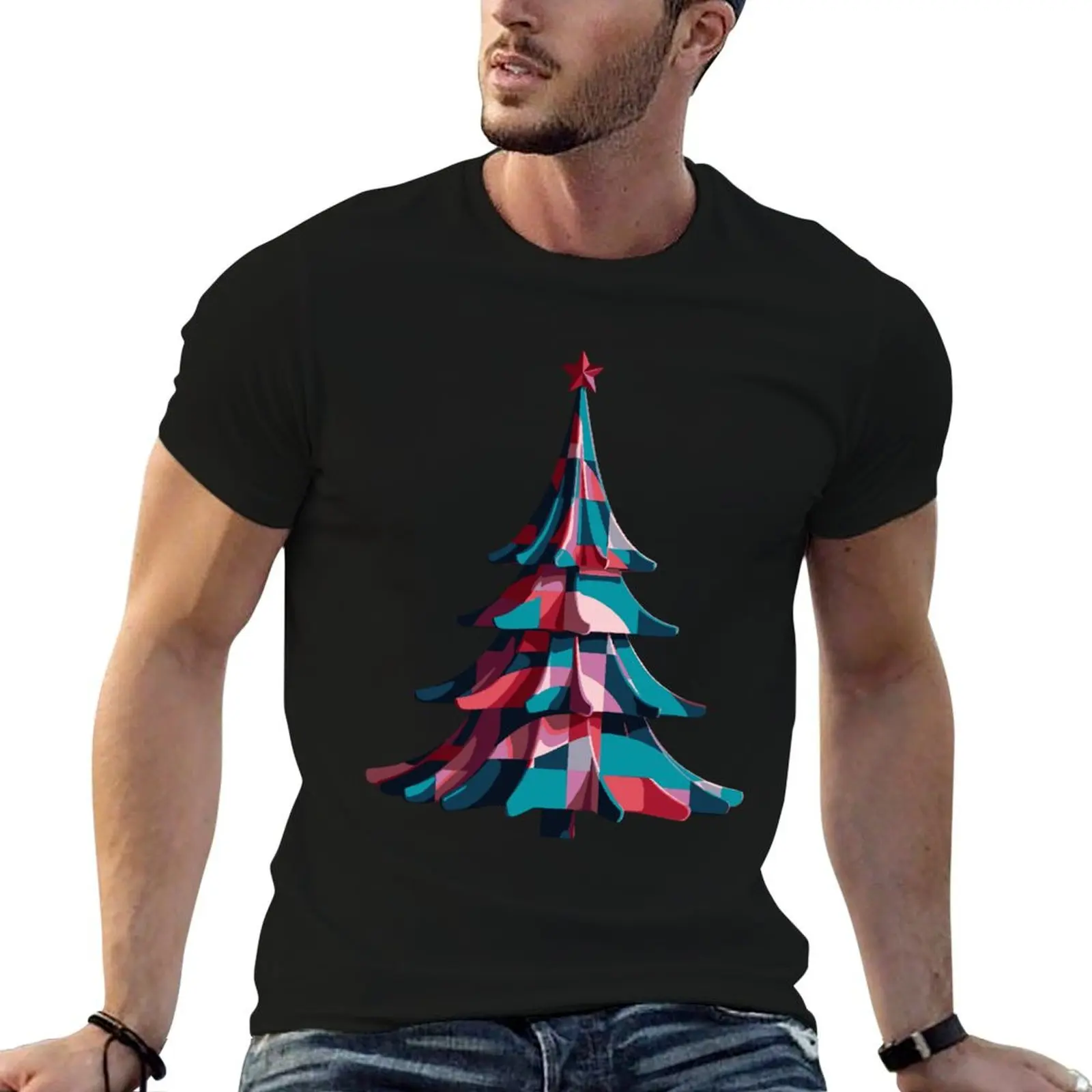 Mid-Century Pink Kitsch Op Art Christmas Tree Cut Out T-Shirt anime stuff quick-drying Blouse men tshirt