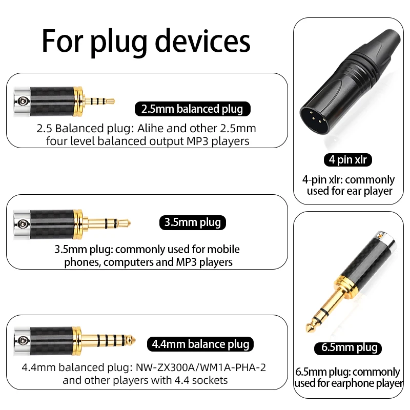 ATAUDIO Cable de auriculares HiFi de alta gama 8 soportes OCC Core 24K enchufe chapado en oro XLR a Cable de auriculares estéreo de 3,5mm para HE400i HE400s