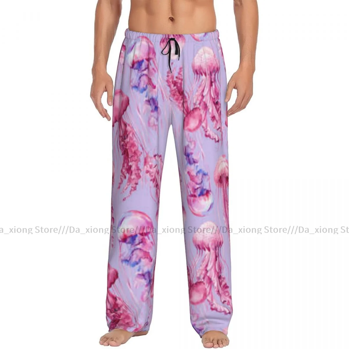 Pijama solto casual masculino, calça dormindo, ilustração medusa, pijama confortável