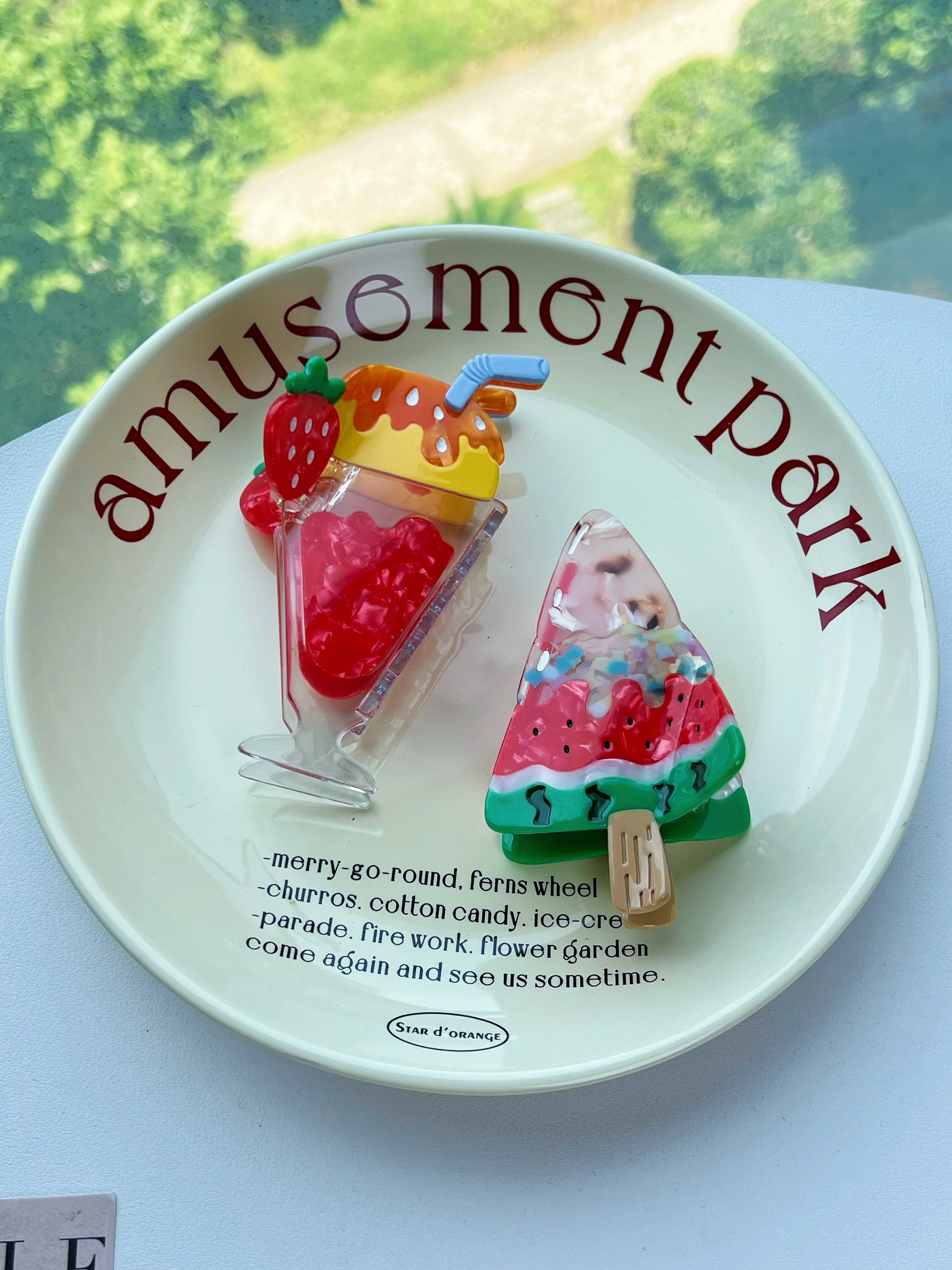 Заколки для волос с когтями для мороженого и холодного напитка. Уникальный и повседневный летний семейный стиль. Ацетат, ручная работа. Высокое качество. Мода -