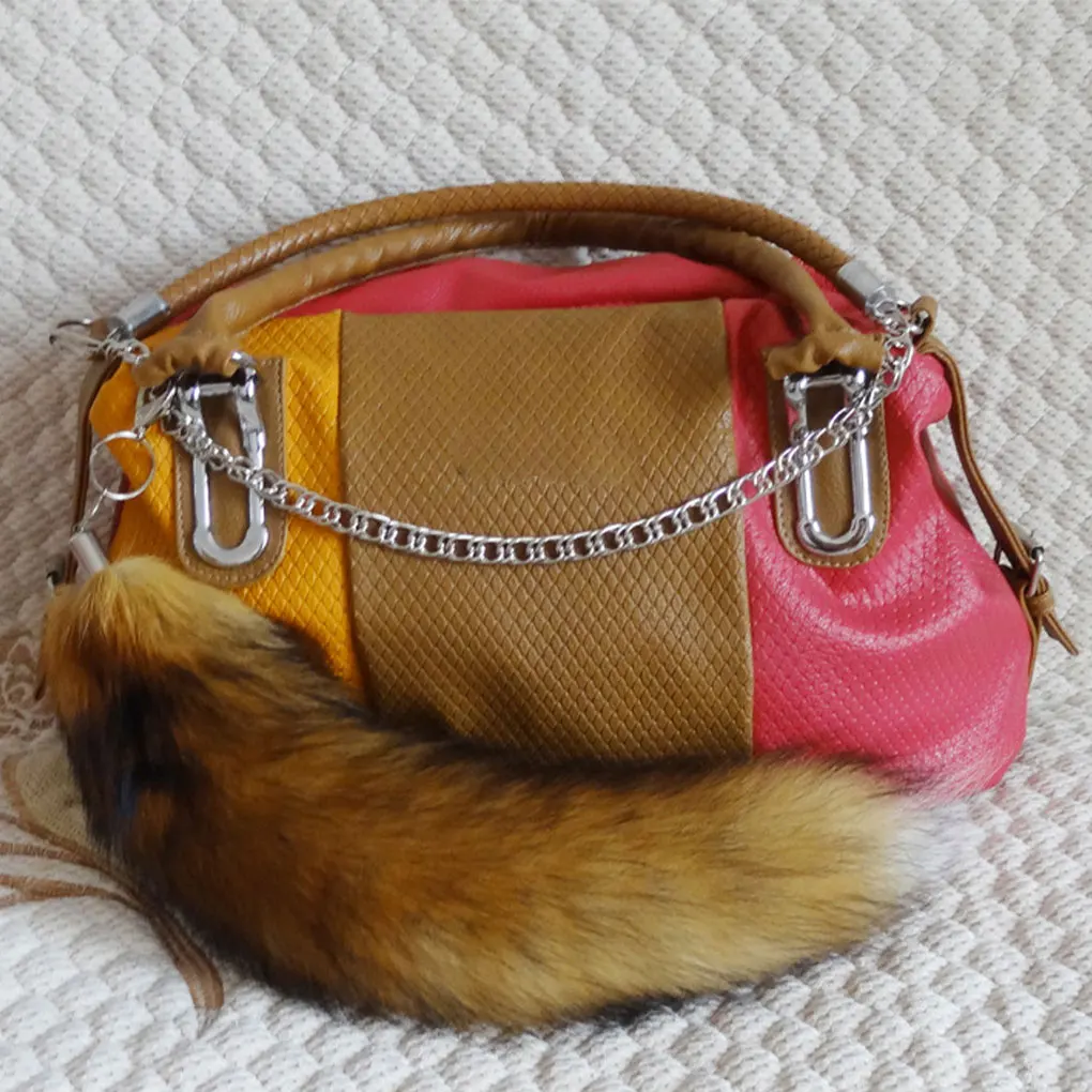 ذيل الحيوان مفتاح قلادة الكريات ملحق الزخرفية هدايا لطيفة فروي ذيل الحيوان المفاتيح اللون الطبيعي #1