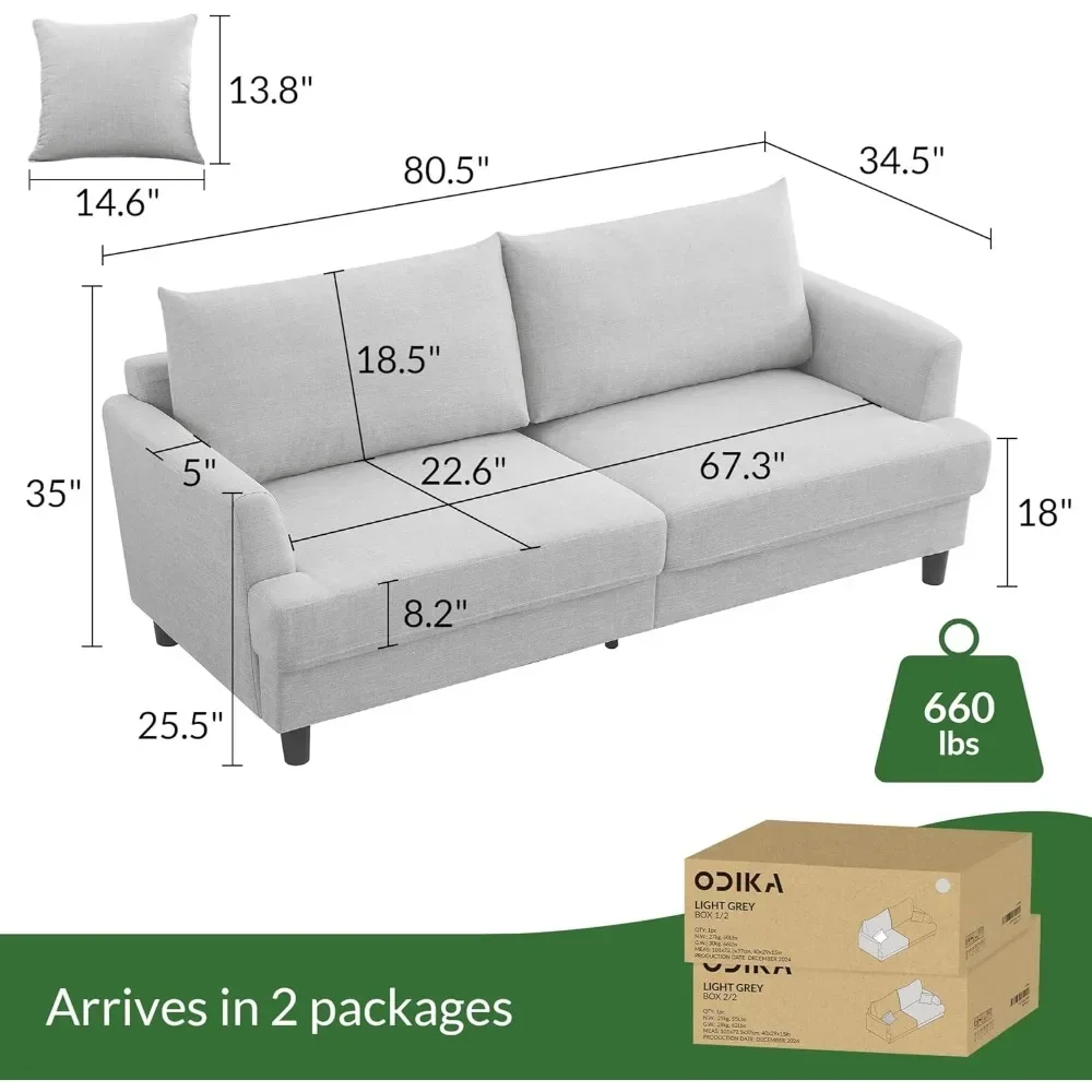 Sofá Comfort – Sofá de 81" e 3 lugares, inclui 2 almofadas combinando, sofá com capas removíveis e laváveis à máquina