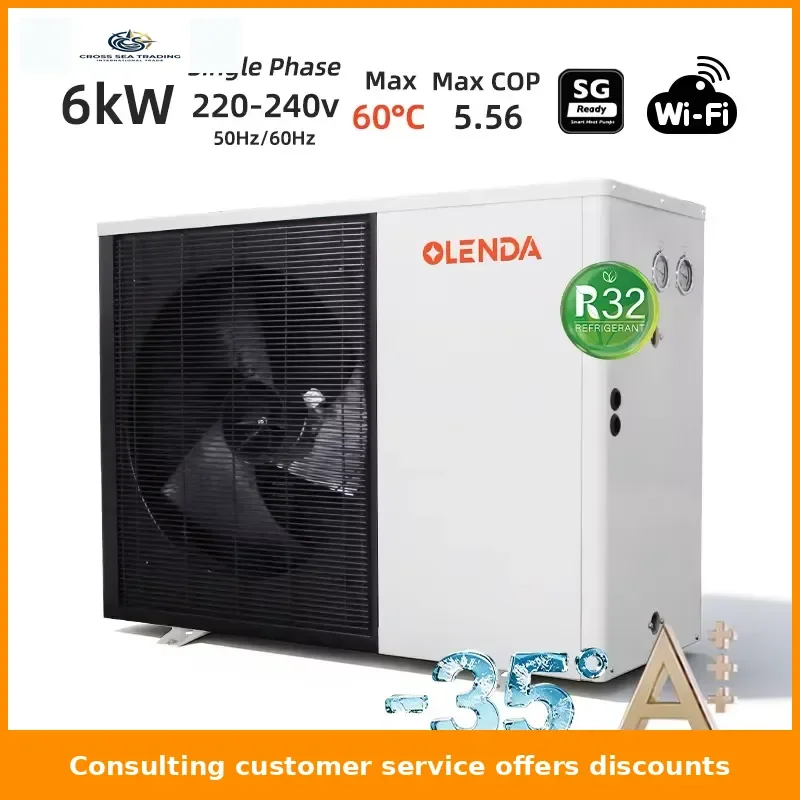 Heat Pump R32 220V 6kW Low-Noise Air-to-Water Heat Pump with EVI A+++ ERP CE Certified