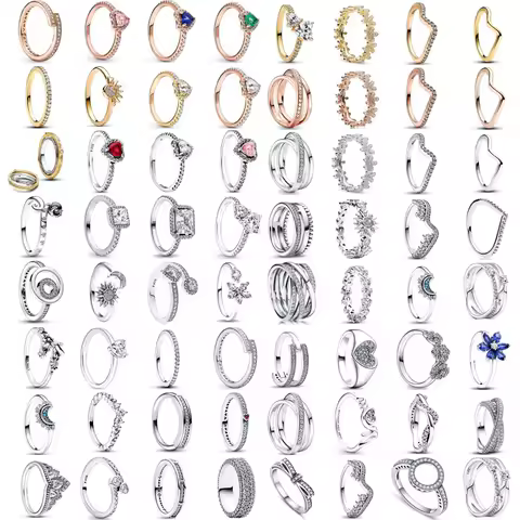 Hot Sale 925 Sterling Silver Red Pink Blue Green Heart Stone Snowflake Daisy Ring Trinkets Rings Wedding Fashion Jewelry Women