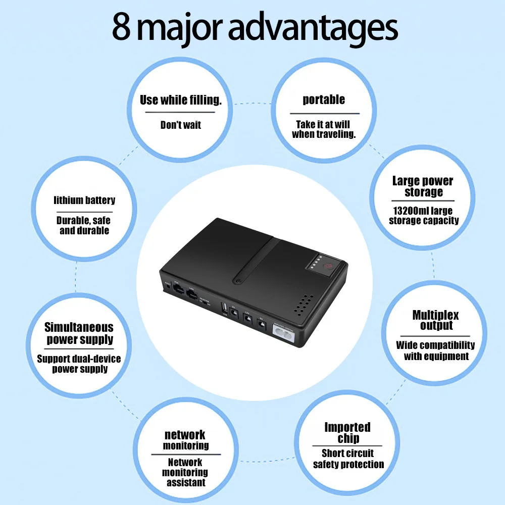 Wi-Fiルーター用無停電電源装置,ポータブルUPS,バックアップ電源アダプター,大容量,5v,9v,12v,10400ma,36w