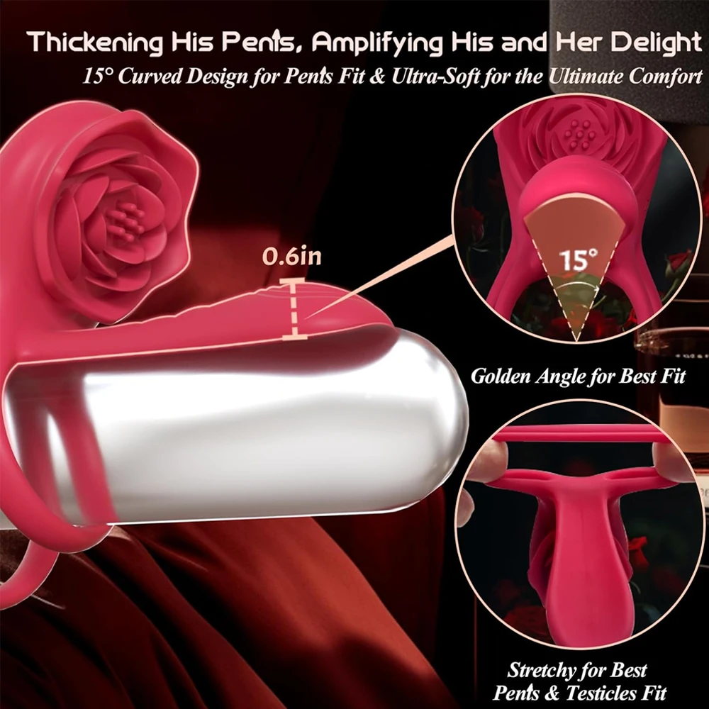 Rose Penis Ring Vibrator Female G-spot Clitoral Stimulation Male Ejaculation Delay Silicone CockRing Adult Sex Toy for Couples image 3