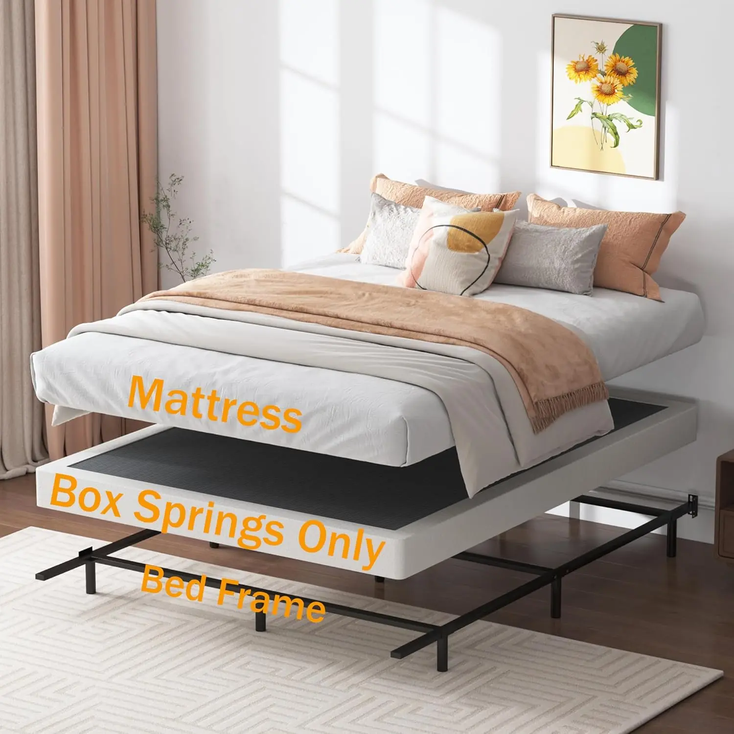 Box Springs 5 Inch Queen Box Spring Only Bed Base, Mattress Foundation, Easy Clean Fabric Cover, No Noise, Easy Assembly