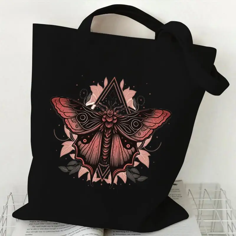 Gothic Moth Canvas Tote Bag for Women, Aesthetic Dark Reusable Shoulder Bag Unique Gifts Boho Casual Tote Handbag Versatile