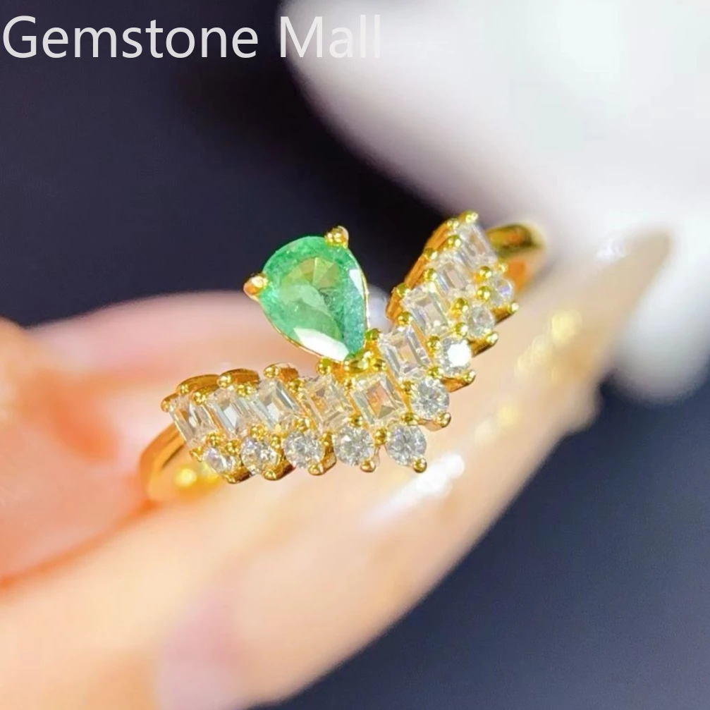 

Simple Design 925 Silver Emerald Ring 4mm*5mm Natural Colombia Emerald Ring with Certificate 18K Gold Plated Jewelry