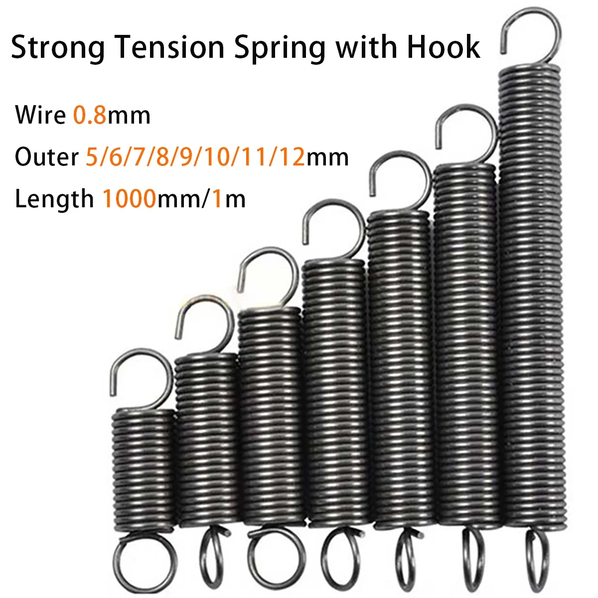 

Strong Tension Spring with Single Hook,Spring Steel,Wire 0.8Mm,Outer 5-12Mm,Length 1000Mm,Support Customization