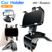 Car Mobile Phone Mount 360 Degree Rotating Rearview Mirror Navigation Bracket Dashboard Adjustable Spring Clip Cell Phone Holder
