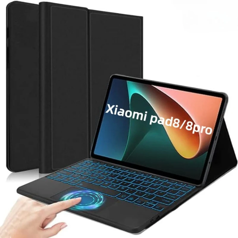 

Складной чехол-подставка для Xiaomi Pad 8/8 Pro с Bluetooth-клавиатурой и подсветкой, ударопрочный кожаный чехол с многофункциональной подставкой