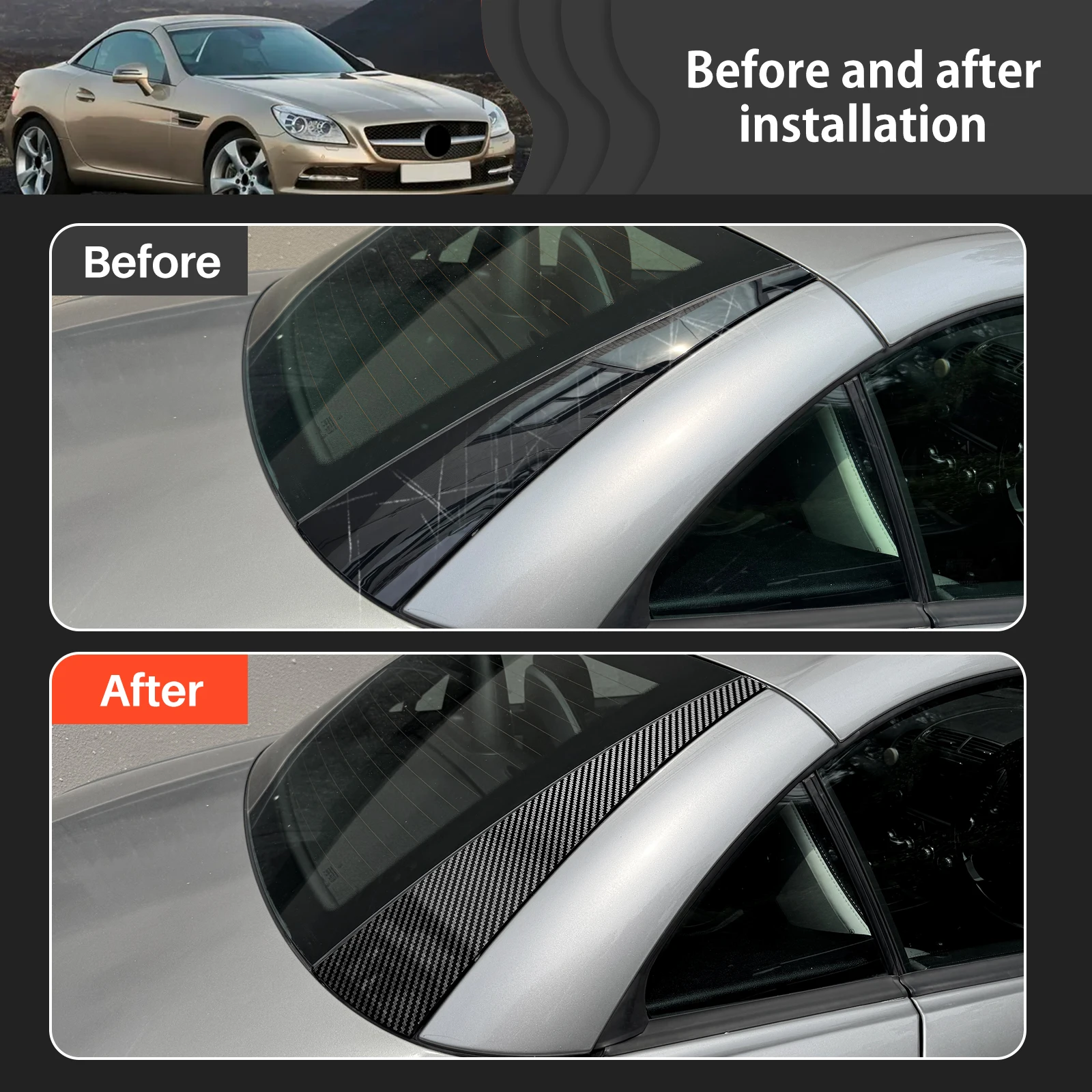 PC Carbon Fiber Pattern Black Rear Windshield Trim Sticker For Mercedes-Benz SLK R172 2011 2012 2013 2014 2015 2016 Accessories