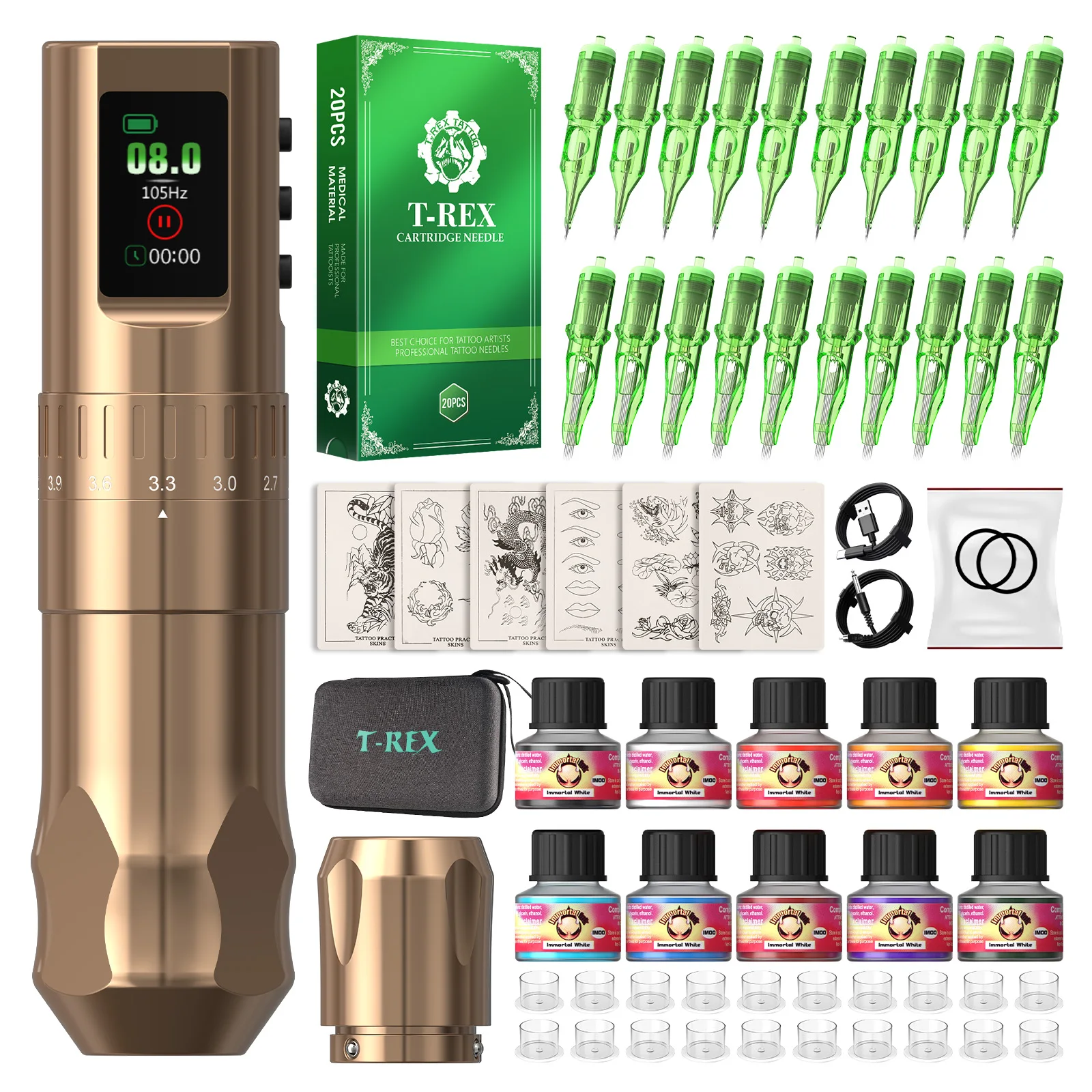 

Tattoo Gun Kit - T-Rex Tattoo Kit Complete Wireless Tattoo Machine 1600mAh Power Supply Adjustable 2.4mm-4.2mm Travel Tattoo Pen