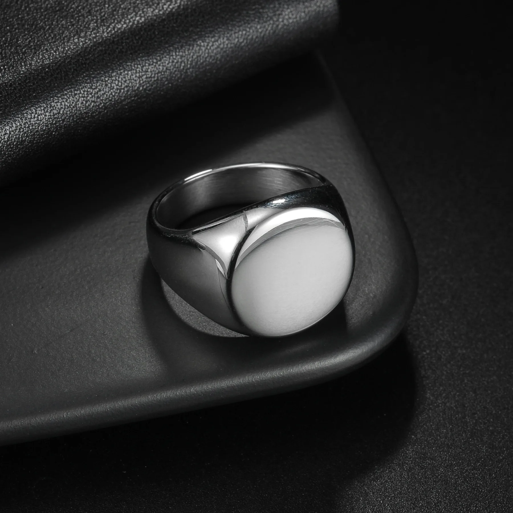 HNSP 316L Stainless Steel Round Smooth Seal Ring For Men DIY Blank Signet Rings Custom Engraved Jewelry Accessories