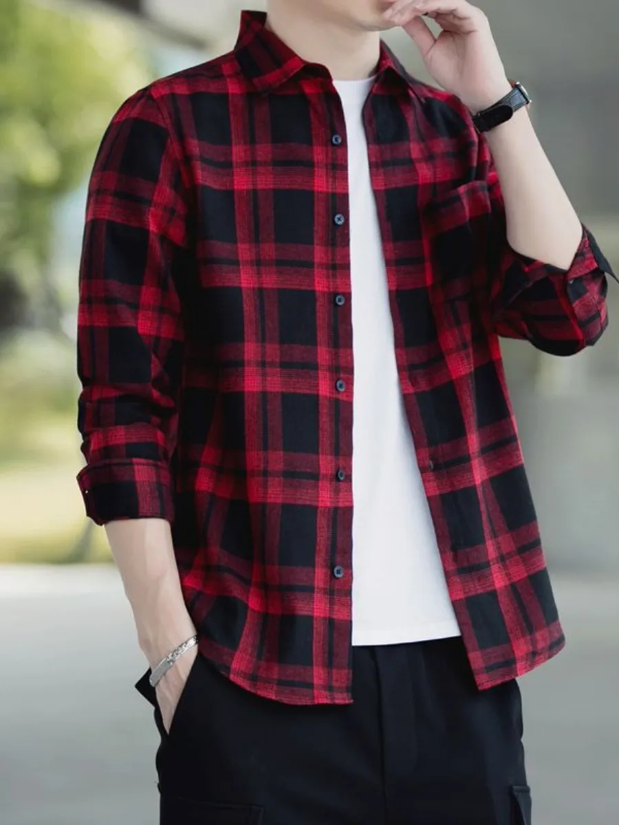 

Мужская куртка в стиле ретро с клетчатым узором, приталенная, повседневная, для бизнеса, весенняя, модная молодежная одежда, с воротником, длина до колена, стандартный крой