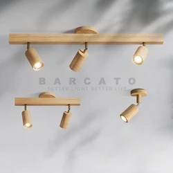 Nordic Wooden LED Track Ceiling Light Spotlights Living Room Aisle Bar Lighting Clothing Store Modern Lamps Wooden Light Fixture