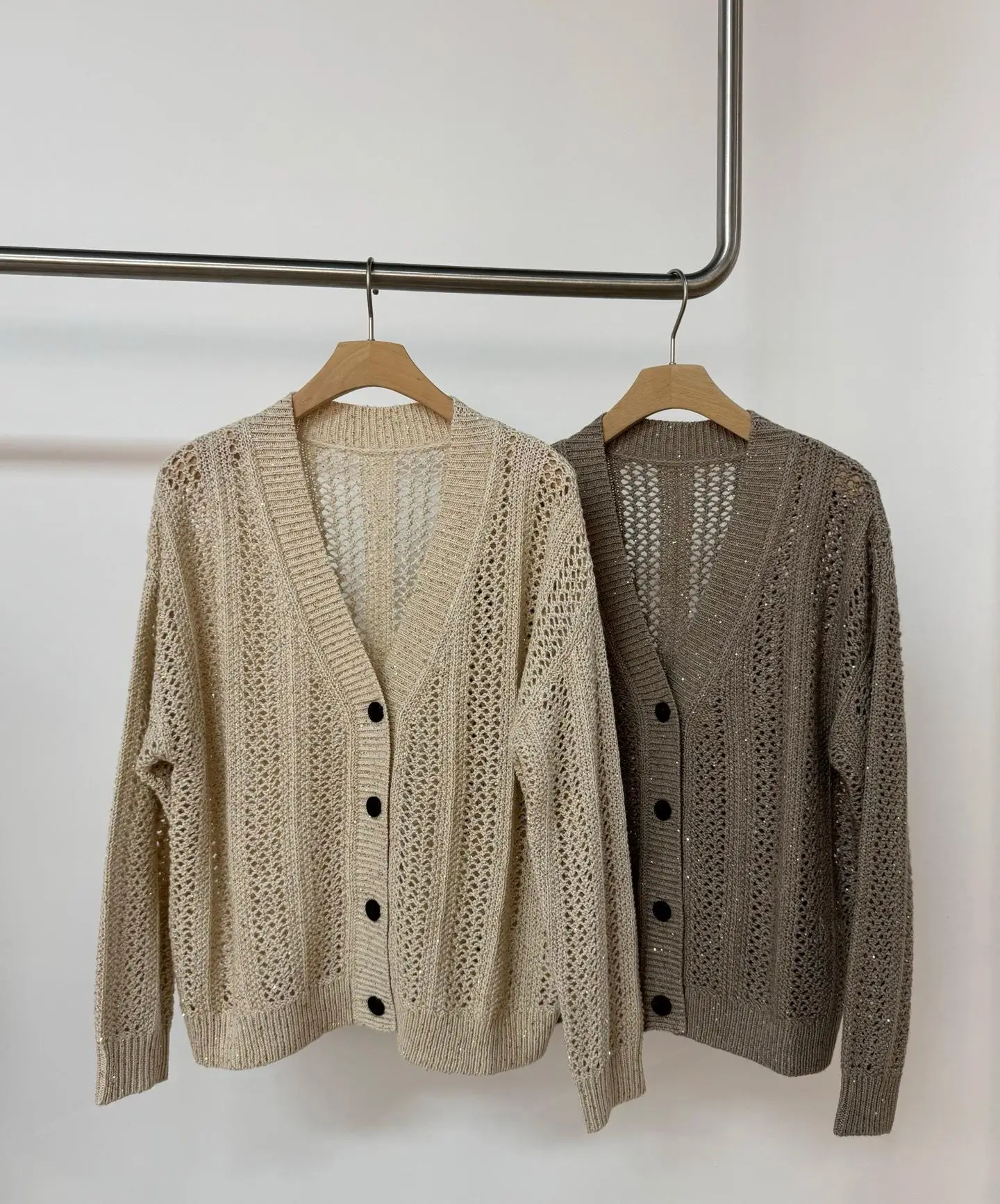

Women's luxurious soft cashmere hollowed-out sequin embellishment cardigan