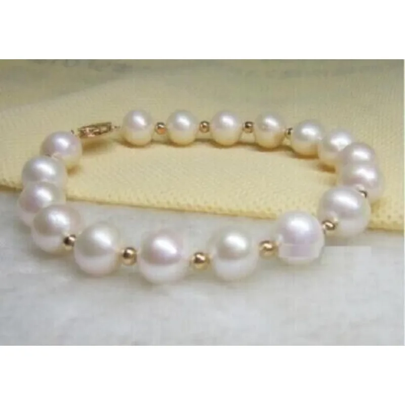 

7.5-8 INCH NATURAL 8-7 MM SOUTH SEA WHITE PEARL WOMEN'S BRACELET 14K GOLD CLASP