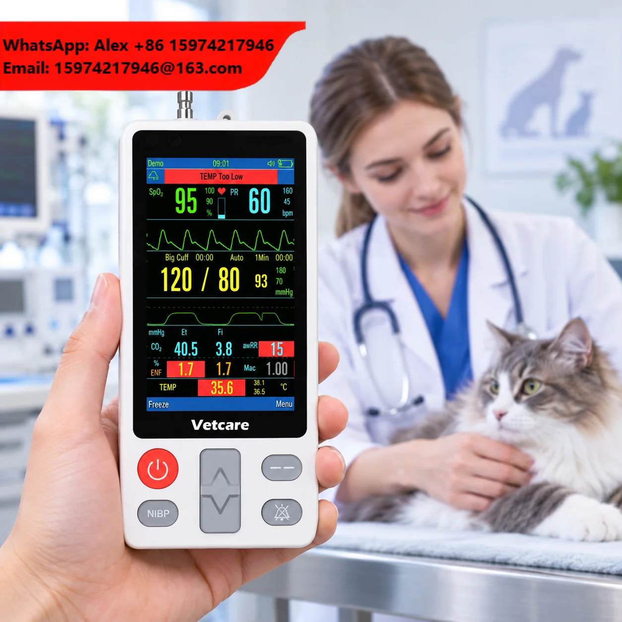 Portable Patient Monitor Multiparameter Vital Signs Monitor Handheld Veterinary Monitor For Animal Clinic