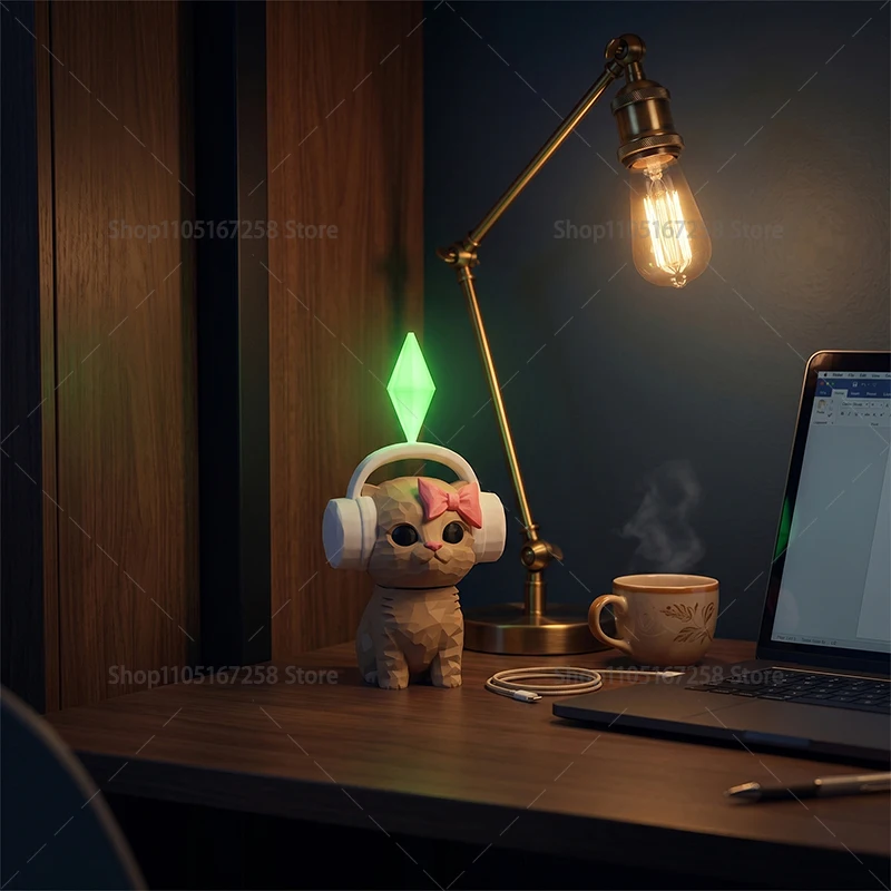 3D-печатная фигурка кота The Sims с наушниками, танцующая котёнок-фигурка на пружине, милый настольный декор, креативный подарок для геймеров