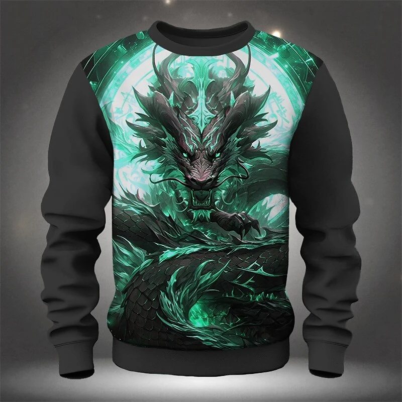 Funny 3D Chinese Loong Print Sweatshirts Trend Harajuku Oversized Pullover Casual O-neck Hoodies For Men Fashion Autumn Clothes