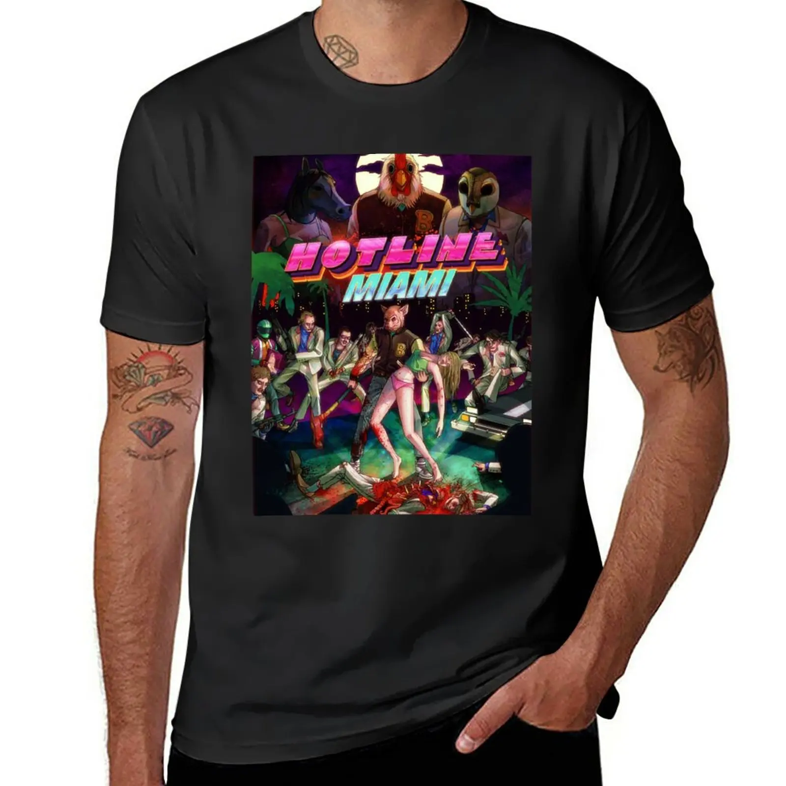 

New Hotline Miami Cover T-Shirt Aesthetic clothing anime mens big and tall t shirts