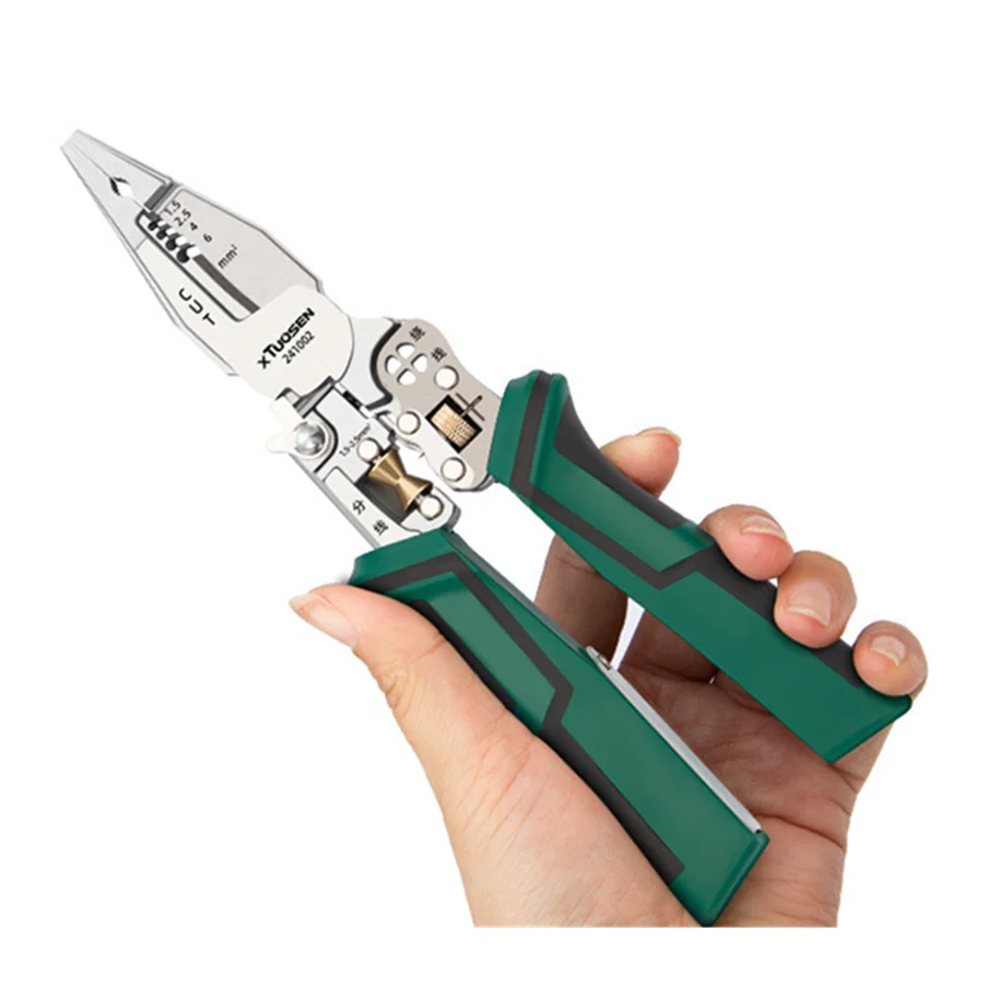 TUOSEN 10-in-1 Electrician Multi-Pliers, All-in-One Tool for Stripping, Crimping, Cutting, Wire Looping & Sheath Splitting