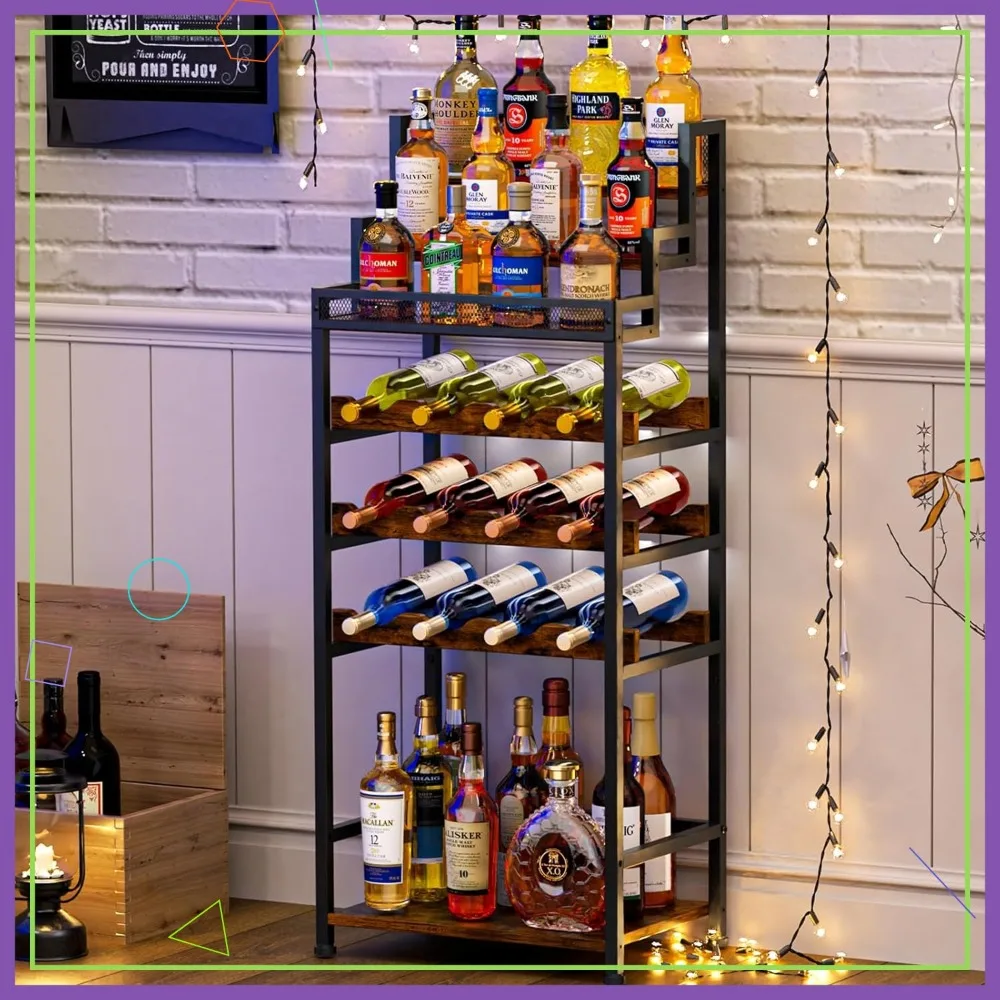 

Large Capacity Tiered Wine Rack and Liquor Cabinet for Home Bar, Living Room, Dining Room