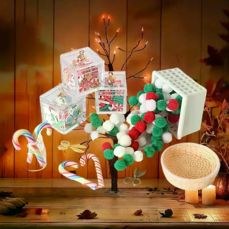 ชุดตกแต่งบ้านตุ๊กตา DIY แบบจำลอง ขนมคริสต์มาส ไม้เท้าหวาน ฉากกรรไกร และตะกร้า