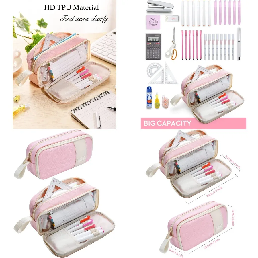 

Эстетический розовый пенал на молнии для взрослых и подростков: компактный органайзер для канцелярских принадлежностей для студентов колледжа и офисного использования. Идеально подходит.