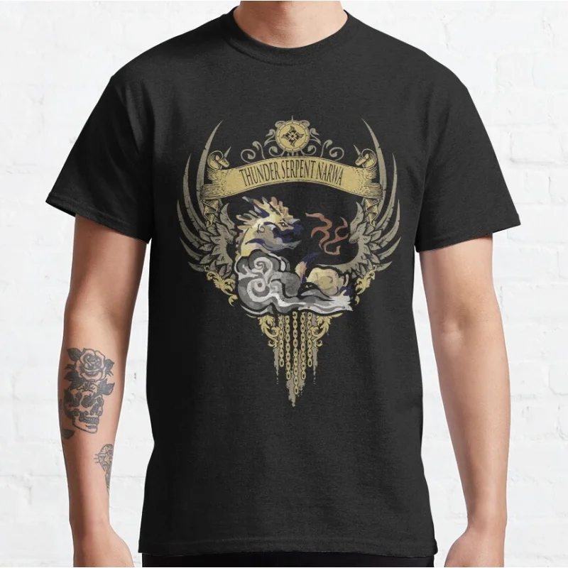 

THUNDER SERPENT NARWA Monster hunter world gift t shirt for men Cartoon Video game MHW Graphic Tee Y2K Clothes All size top