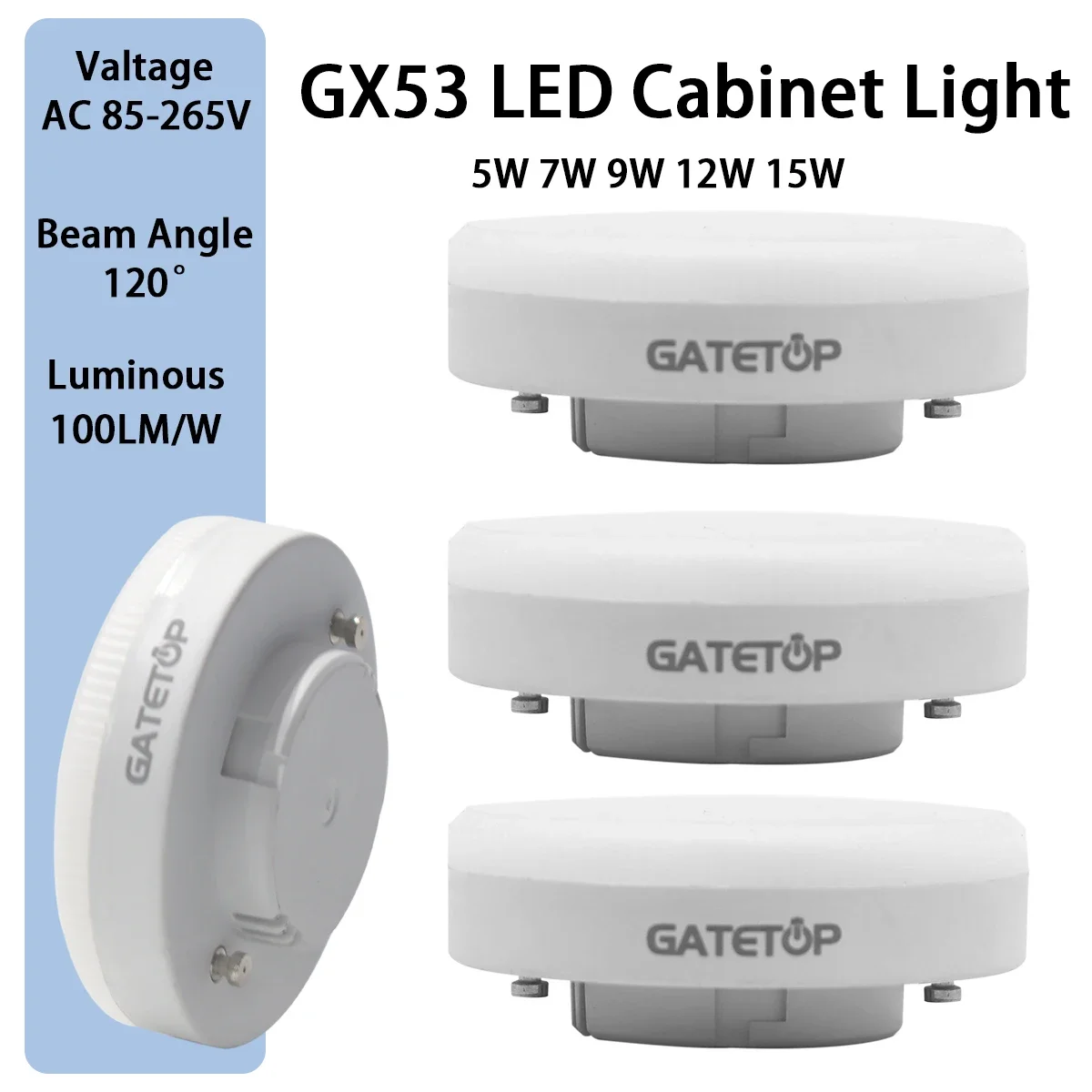 

5PCS GX53 Bulb LED Spotlight Wide Voltage AC85-265V 5-15W Celing Lighting Warm White Cold Light Natural Light 3000K 4000K 6000K